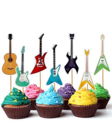 Mulukaya 28Pcs Guitar Cupcake Toppers Treat Cake Picks for Guitar Rock Music Birthday Wedding Party Decorations Supplies