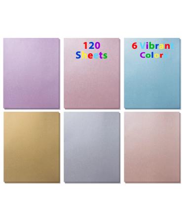 120 Shimmer Paper - Metallic Shimmer Paper in 6 Eye Catching Colors - Pearlescent Paper - Shinny Arts & Craft Papers Bridal Shower Gift Wrapping Paper Craft Flowers 8.5 x 11 Inches (120 Pack)