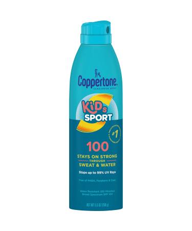 Coppertone SPORT Kids Sunscreen Spray SPF 100, Water Resistant, Continuous Spray Sunscreen for Kids, Broad Spectrum Sunscreen SPF 100, 5.5 Oz Spray