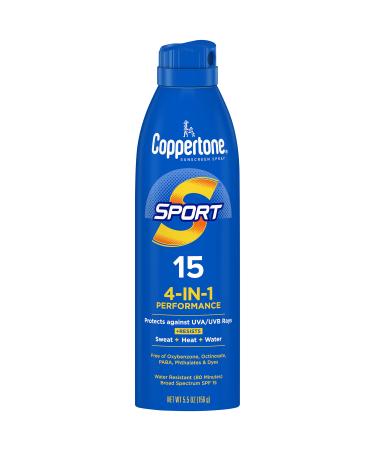 Coppertone Sport Sunscreen Spray  Broad Spectrum SPF 15 Water Resistant Spray Sunscreen  5.5 Oz