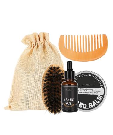 4pcs Set Beard Care for Men Moisturizing Beard Balm Beard Oil Comb Brush