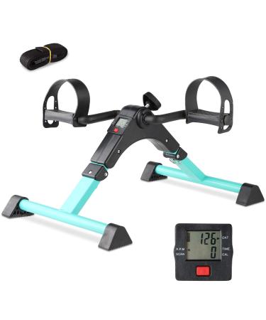 Cozylifeunion Pedal Exerciser - Portable Desk Cycle - Hand, Arm & Leg Exercise Peddling Machine - Low Impact, Adjustable Fitness Rehab Equipment for Seniors, Elderly - Folding Mini Stationary Bike Teal