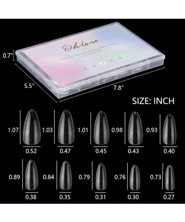 Almond Shaped Nail Tips 500Pcs Clear Acrylic Medium Nails Full Cover with Case for DIY Nail Art 10 Sizes - Buy Online on SooperMarket.com