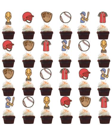 48Pcs Baseball Party Cupcake Toppers for Baseball Players Sports Birthday Party Decorations Baseball Sport Theme Baby Shower Kids Birthday Party Supplies