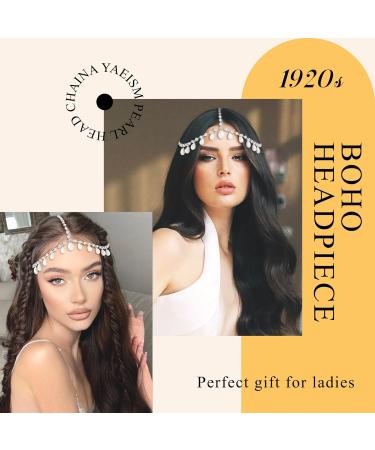 YAEISM Silver Head Chain Pearls Pendant Headpiece Sparkly Rhinestone Boho Headpiece Shiny Tassel Hair Chain Bridal Party Costume Hair Accessories for Women and Girls - Buy Online on SooperMarket.com