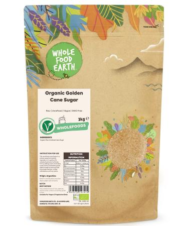 Wholefood Earth Organic Golden Cane Sugar 3kg Raw | Unrefined | Vegan | GMO Free | Certified Organic