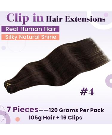 Shop Laavoo Real Hair Clip-In Extensions | Dark Brown Remy Hair | 40cm 105g - 7pcs #4 - Buy Online on SooperMarket.com