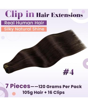 Buy Laavoo Dark Brown Clip-In Real Hair Extensions - 120g 40cm 7Pcs | Smooth & Full Head #4 - Buy Online on SooperMarket.com