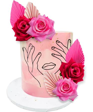 JeVenis Rosa Acrylic Minimalist Art Lady Face Cake Topper Pink Rose Cake Topper Gold Palm Leaves Wedding Cake Toppers for Wedding Bridal Shower Birthday Party - Buy Online on SooperMarket.com