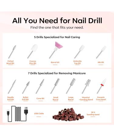 Modelones Cordless Nail Drill 22000RPM Electric Nail File with LED Light for Acrylic Gel Nails Professional Nail Drill Set with Nail Drill Bits & Sanding Bands for Quick Manicure Pedicure Kit 12 - Buy Online on SooperMarket.com