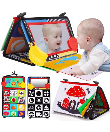 Lypsochaat baby mirror toys with a crackling baby bite ring baby montessori toys 0 3 6 months foldable black and white toy sensory educational toy gift for babies