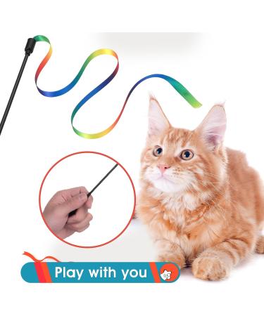 Amaxiu Cat Wand Toy Set Interactive Cat Wand Toy with Rainbow Ribbon String Rainbow Cloth String Leopard Print Cloth String for Small Cats Kittens Indoor Training Catcher(3 Packs) - Buy Online on SooperMarket.com