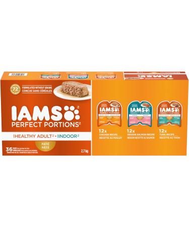 IAMS PERFECT PORTIONS Healthy Adult and Indoor Wet Cat Food Pat Chicken Tuna and Indoor Salmon (36) 75g Variety Pack - Buy Online on SooperMarket.com