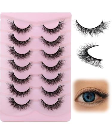 outopen 7 Pairs Cat Eye Lashes Messy Dramatic Eyelashes Extensions Thick Natural Wispy Look Cat-Eye 3D Wool Curl Long Volume Soft Strip Reusable 4Styles Women Makeup Tools (A04)