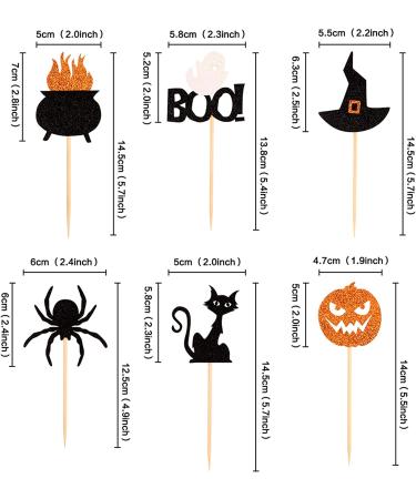 36 Pack Halloween Cupcake Toppers - Witch Hat, Spider, Pumpkin, Ghost, Cat Cupcake Picks - Ideal for Baby Showers, Birthdays, Halloween Parties - Cake Decor Supplies (Pattern 1) - Buy Online on SooperMarket.com