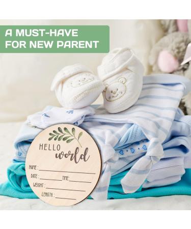 Baby Announcement Sign for Newborn 5.9" Double-Sided Hello World Newborn Name Sign for Hospital Birth Announcement The Perfect Round Wooden Welcome Baby Sign for New Baby Boy Girl Gifts - Buy Online on SooperMarket.com