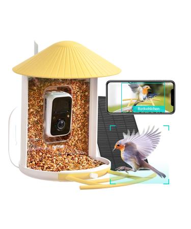 Birdfy bird feeder with camera bird house with camera feed stations for wild birds bird feeding with camera record video bird feeder camera with AI detection birds (birdfy ki+solar) yellowbirdfy+solar