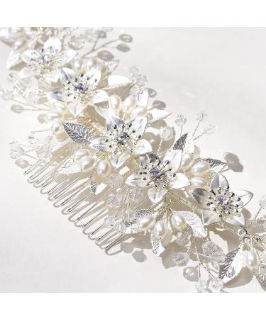 SWEETV Rhinestone Bride Wedding Hair Comb with Pearl Bridal Hair Piece - Handmade Crystal Hair Clip for Women and Girls in Silver - Buy Online on SooperMarket.com
