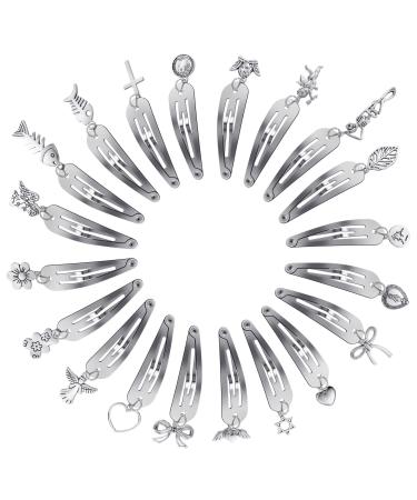 20 Pcs Snap Hair Clips for Women Girls Heart Hair Barrettes Clips 2 Inch Pendant Cross Heart Hair Clips Hip Hop Y2K Hair Clips Hair Accessories Star Silver Hair Pins for Hair Accessories  20 Styles