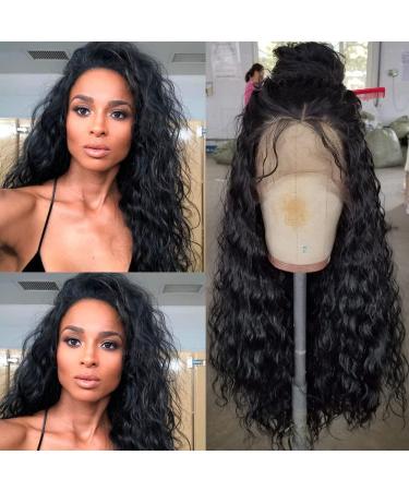 QD-Tizer Loose Curly Synthetic Lace Front Wig for Black Women - Long Black Curly Hair with Baby Hair, Heat Resistant, 180% Density - Buy Online on SooperMarket.com