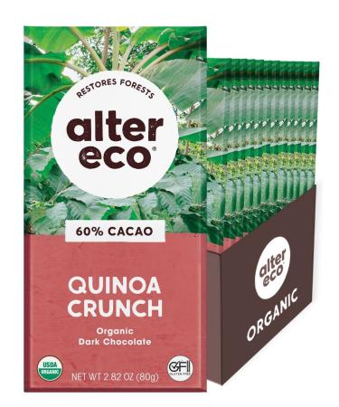 Alter Eco | Chocolate Bars | Pure Dark Cocoa, Fair Trade, Organic, Non-GMO, Gluten Free (12-Pack Dark Quinoa Crunch) 12 Count (Pack of 1)