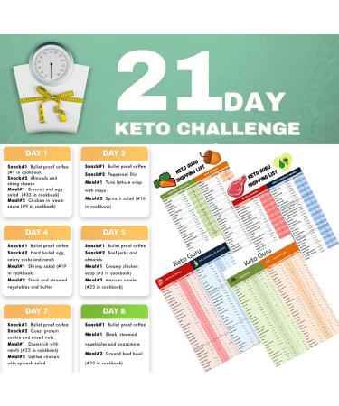 21 Day Keto Challenge Pack with Meal Plan| Keto Cheat Sheets for Beginners Big Size 8"x11" Laminated |Ketogenic Diet 120 Food List Quick Guide Reference Charts for Weight Loss|Keto Recipes & Cookbook