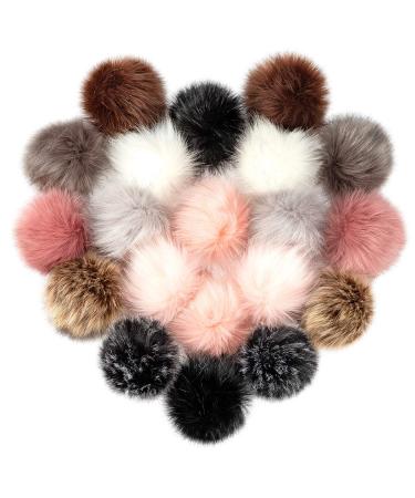 20 Pcs Faux Fur Pom Poms for Hats - 4 Inch Fluffy Pom Poms with Elastic Loop for DIY Crafts  Removable Knitting Accessories for Shoes Scarves Gloves Bags Keychains (10 Color-Dark) 20 Pcs-Dark Color