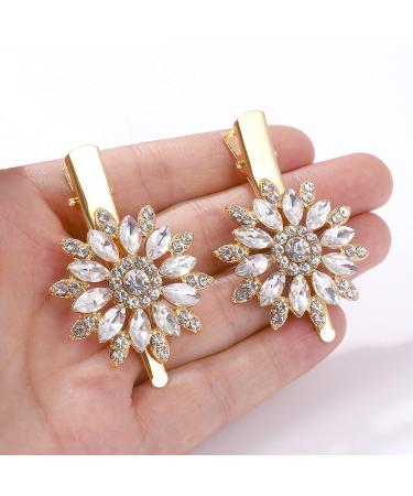 Large Sparkle Rhinestone Flower Hair Clip - Non-Slip Gold Hairpin for Women and Girls - Buy Online on SooperMarket.com