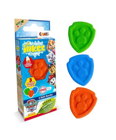 INKEE Paw Patrol bath bombs 3-pack - bath bombs in 3 colors with almond oil & cola gum flavor - 3x15g Paw Patrol bath bombs