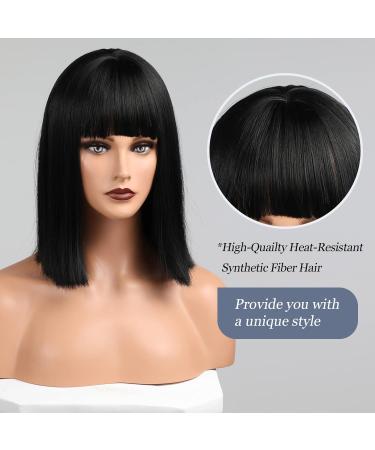 Haircube Short Bob Wig with Bangs for Women - Heat-Resistant Synthetic Fiber - Perfect for Parties Cosplay & Daily Wear (Black) #2091 - Buy Online on SooperMarket.com