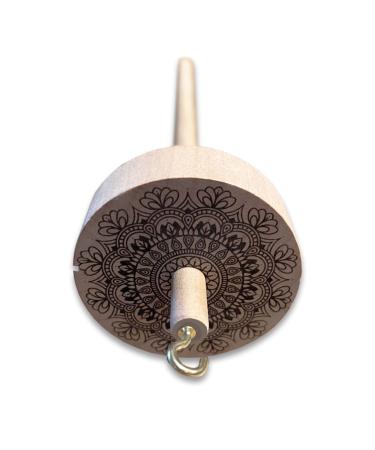 Happy Classy Drop Spindle Maple Top Whorl Spinning Smooth Finish Mandala Design #1