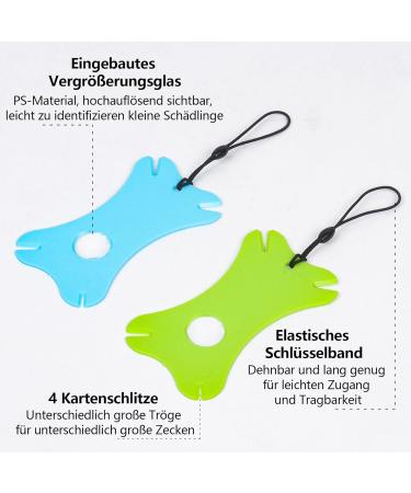 Qaziuy 4-Piece Tick Card Set with Magnifying Glass - Ideal for Pets & People - Durable Elastic Cord - Blue & Green - Buy Online on SooperMarket.com
