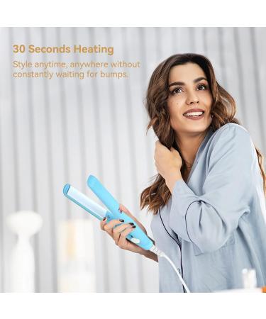 2-in-1 Mini Hair Smooth & Curling Iron - Portable Travel Ceramic Styler for Women & Short Hair - Blue - Buy Online on SooperMarket.com