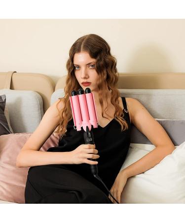 1 Inch Pink 3 Barrel Curling Iron Wand with LCD Display - Ceramic Tourmaline, Dual Voltage Hair Crimper for Waves, Adjustable Temperature, Portable and Quick Heating - Buy Online on SooperMarket.com