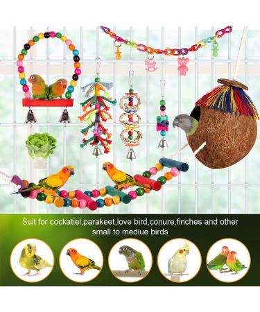 17-Piece Bird Parakeet Toy Set | Swing, Chew, Climb, Hang | Coconut Cage Toys for Cockatiels, Conures, Finches, Budgies | Lovebird Accessories - Buy Online on SooperMarket.com
