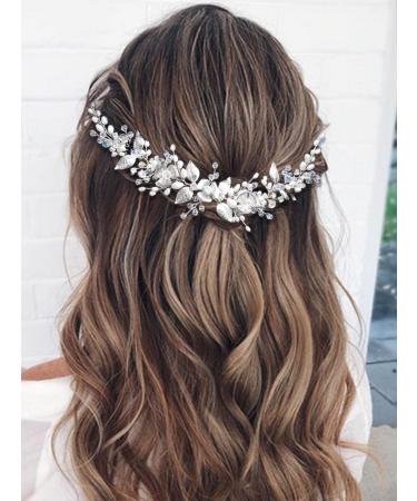 Easedaily Silver Flower Leaf Bridal Hair Vine Headpiece with Pearls - Wedding Hair Accessories for Women and Girls - Buy Online on SooperMarket.com