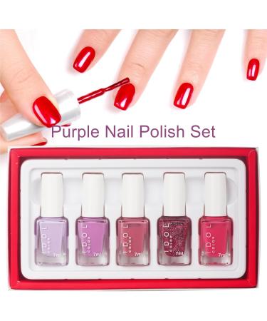 Purple Nail Varnish Sets - Pink Nail Polish Set - Quick Dry & Long Lasting Pink Glitter Nail Polish - Oil-Based Formula Nail Polish Gift Set with Top Coat No UV Need - Buy Online on SooperMarket.com
