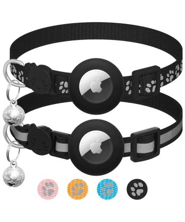 2 Pack Airtag Cat Collar Breakaway with Bell Reflective Kitten Collar with Apple Airtag Cat Collar Holder Adjustable 7-12In Safety Buckle for Girl Boy Cats Pet Supplies Accessories Gifts (Black)