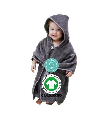 Mabyen Baby Hooded Bathrobe | Baby Poncho with Hood - made from 100% Organic Cotton Dark Grey One Size