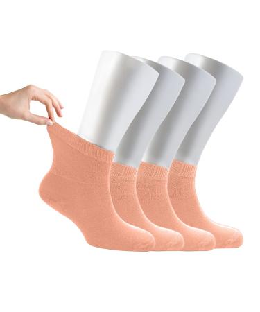 Cosyfeel Women Loose Diabetic Socks | 4-Pack Neuropathy Ankle Socks for Ladies | Super Soft Eco-Friendly Bamboo Material | Durable with Seamless Toe | Multicolour Patterns | 4 Seasons 4-7 SALMON