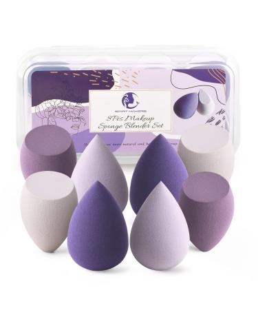 Makeup Sponge Blender Start Makers 8Pcs Makeup Blender Beauty Foundation Sponge Set Concealer Sponge for Flawless Coverage Sponges for Liquid Foundation Cream and Powder Purple