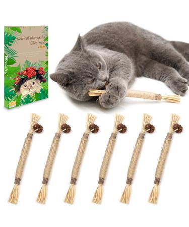 Wiswelry 6 Packs Natural Matatabi Silvervine Chew Sticks Natural Cat Teeth Nip Cleaning Catnip Toys for Indoor Kitten Teething and Stress 6P Sticks L