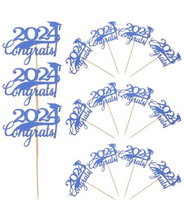 Alipis 15pcs 2024 Graduation Cupcake Toppers Glitter Graduation Cap Cake Toppers Congrats Grad Centerpiece Sticks 2024 Graduation Theme Party Cake Decorations Blue