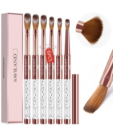 Saviland Acrylic Nail Brush Set - 6PCS Kolinsky Acrylic Nail Brush for Acrylic Powder Nail Brushes for Acrylic Application Size 4/6/8/10/12/14 Kolinsky Acrylic Nail Brush Set