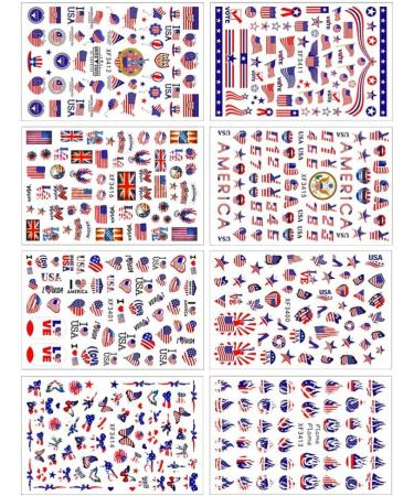 minkissy American Flag Nail Art Stickers - 8 Sheets 4th of July Independence Day Nail Art Decals National Day Manicure Decals for Memorial Day Women Girls - Buy Online on SooperMarket.com