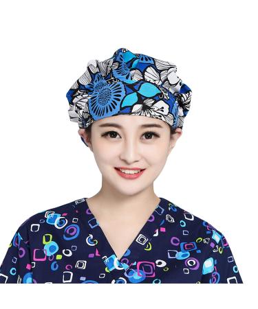 Printed Bouffant Turban Working Cap Hat Hair Cover Scrub Cap Adjustable Cotton Hat