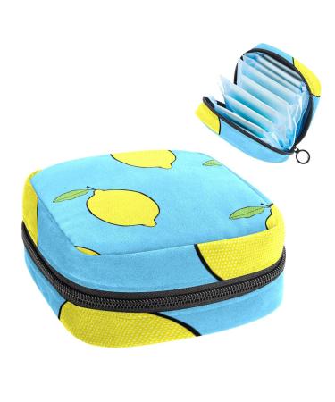 Fruit Lemons Blue Sanitary Napkin Storage Bag Feminine Menstrual Cup Pouches Nursing Pad Holder Tampon Bags Portable Period Bag for Women Teen Girls 1Pcs Multi-colored 4