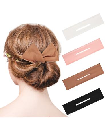 4 Pieces Deft Hair Bun Maker Doughnut Hair Bun French Hairstyle (Black, White, Khaki, Pink,Fabric)