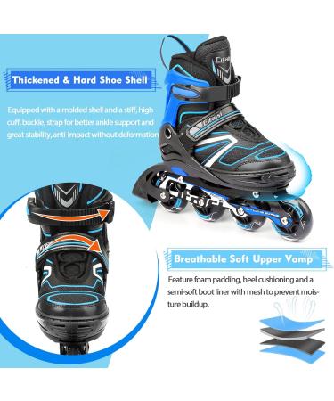 Adjustable Inline Skates with Light Up Wheels for Kids and Adults | Perfect for Indoor and Outdoor Skating | Blue | Big Kids/Youth/Adults - Buy Online on SooperMarket.com