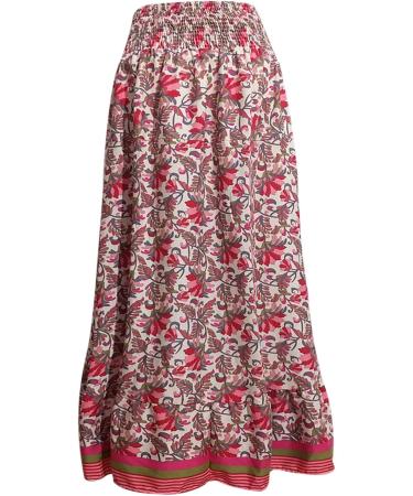 Sanahy Women Boho Floral Print High Low Maxi Dress - Red - Buy Online on SooperMarket.com